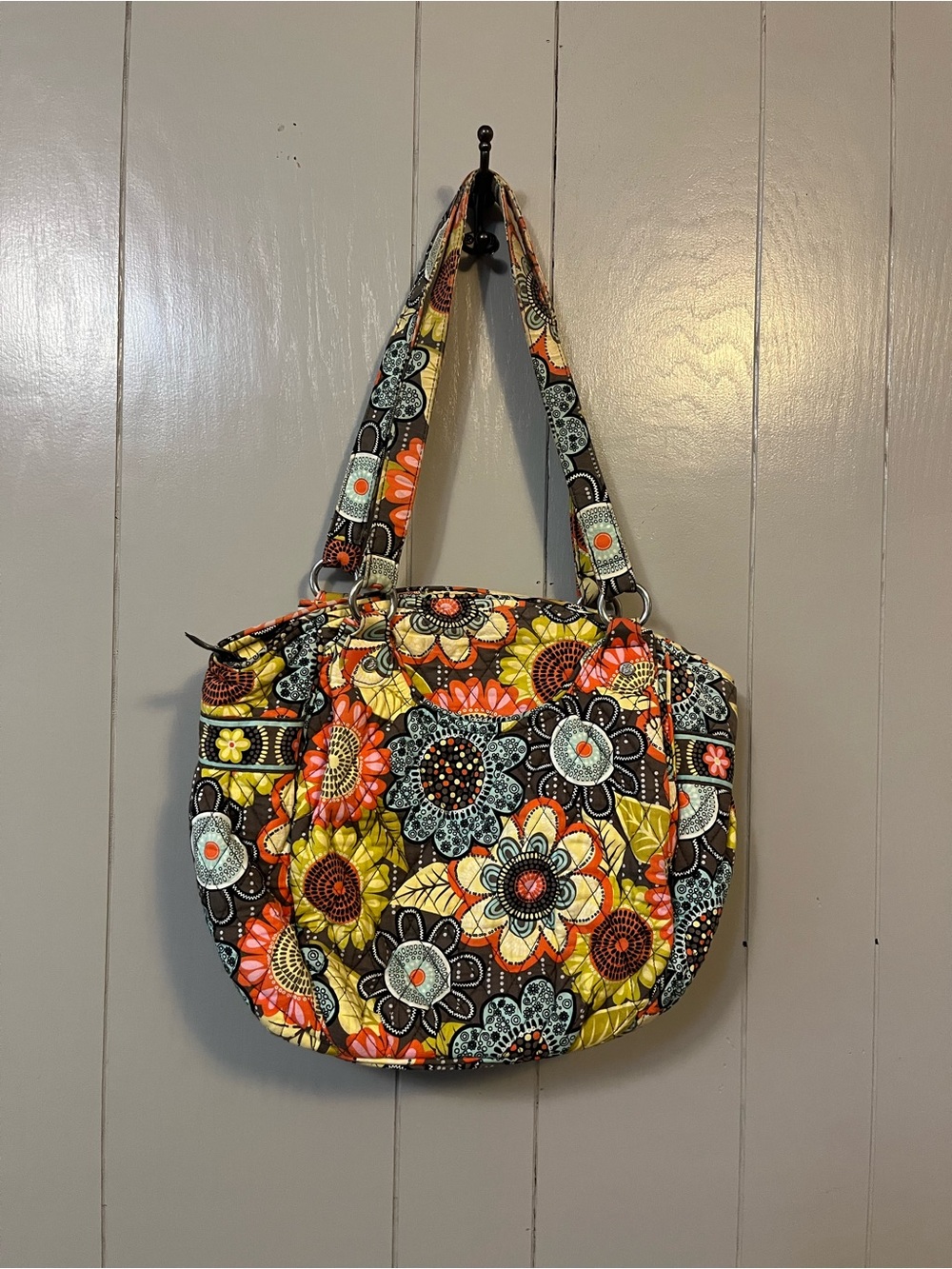 Vera Bradley Quilted Floral Tote in Yellow, Orange, Black, White